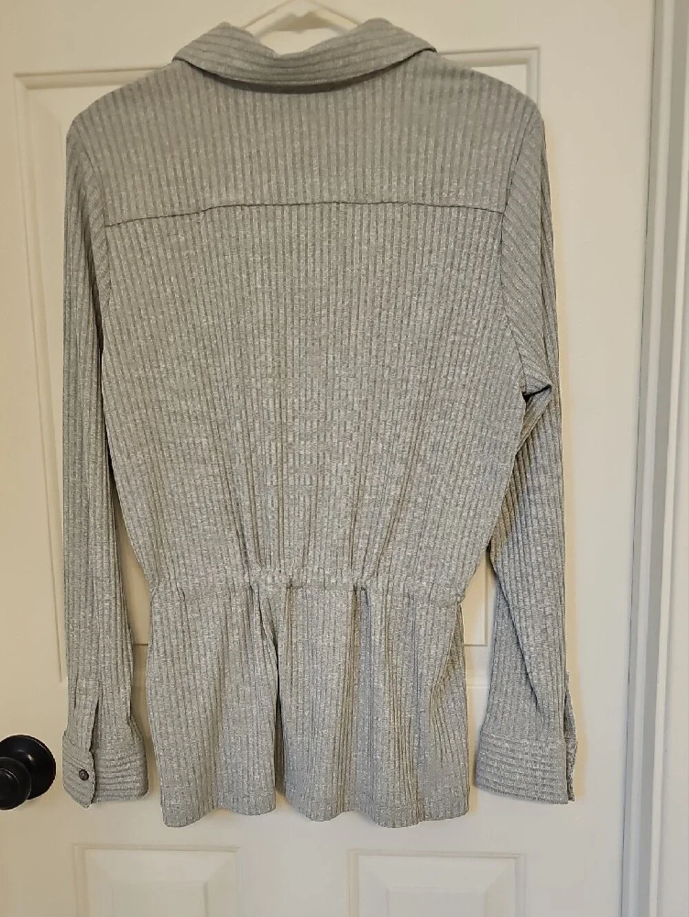 Calvin Klein Light Gray Ribbed Button-Front Drawstring Shirt - Picture 5 of 5